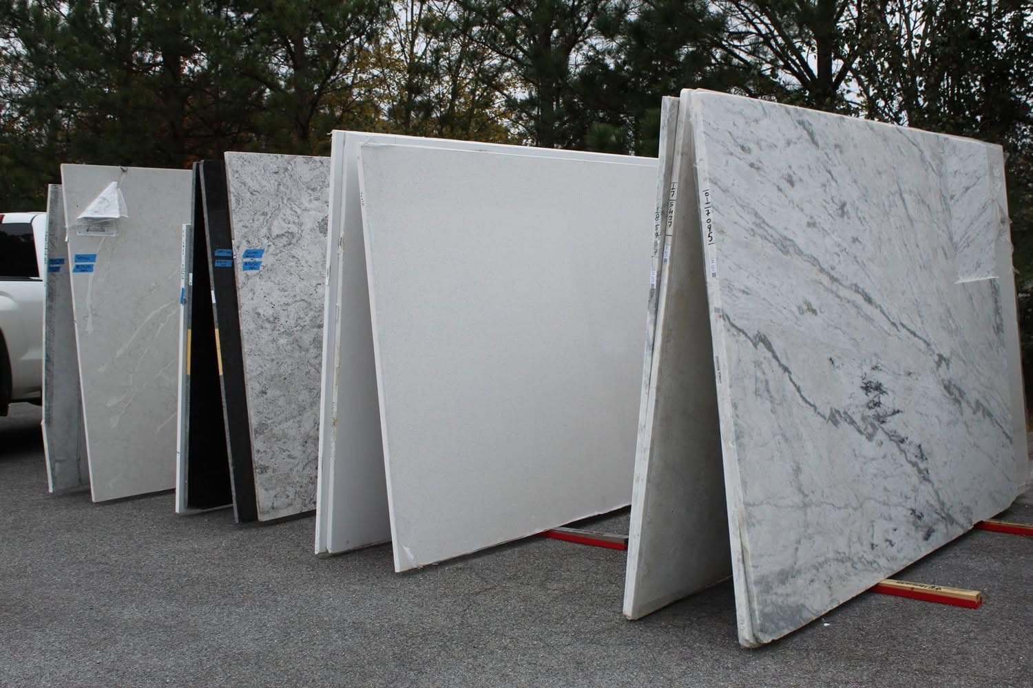 Quartz and granite slabs in the Value Flooring slab yard