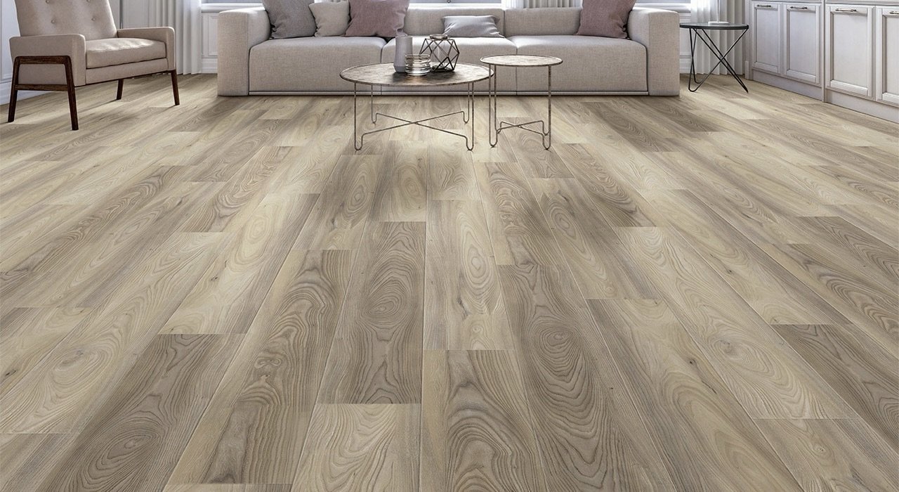 Wide plank wood-look flooring in a living room